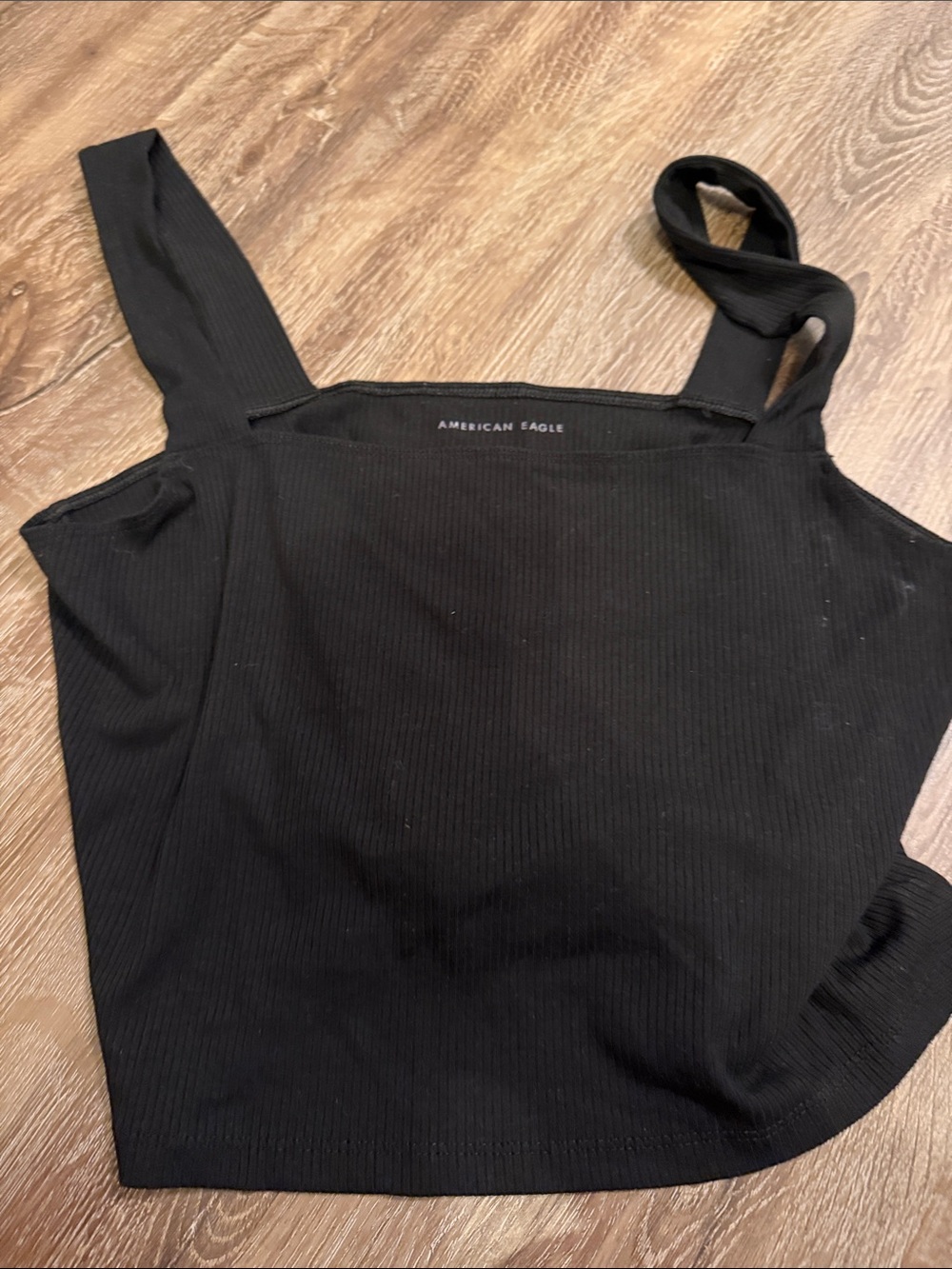 American Eagle Outfitters Black Ribbed Square-Neck Tank Top